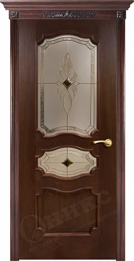 Двери в интерьере - Дверь Оникс Барселона красное дерево, стекло "Витраж Бевелс"