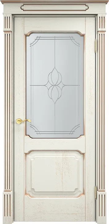 Дверь Итальянская Легенда массив дуба Д7 эмаль F120 с золотой патиной, стекло 7-1