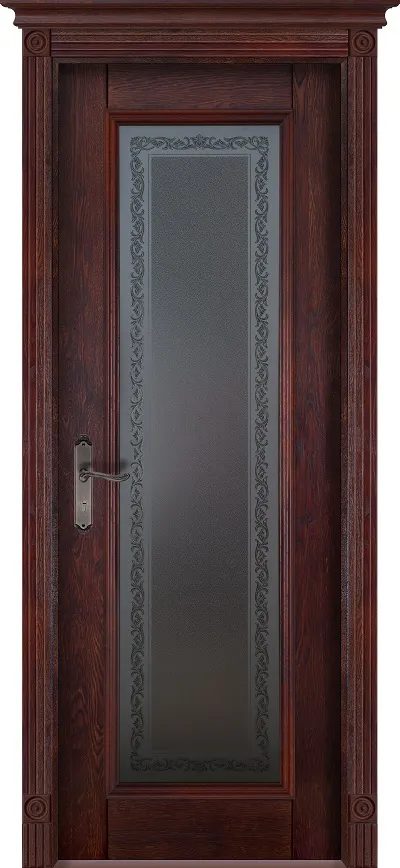 Двери в интерьере - Дверь Ока массив дуба цельные ламели Аристократ №5 махагон, стекло графит с наплавом