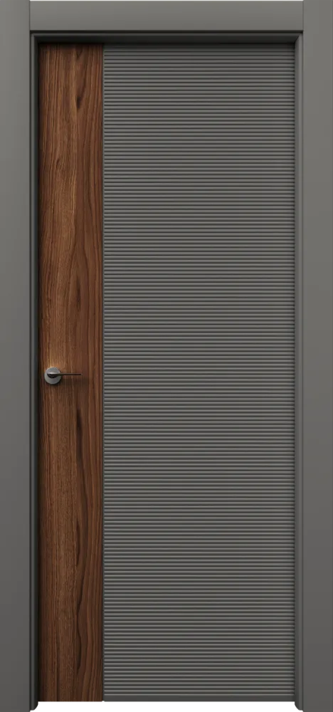 Двери в интерьере - Дверь Неом-Ф2 эмаль серая, шпон орех американский, глухая