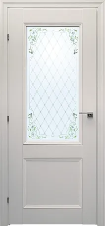 Дверь Краснодеревщик 3324 белая, стекло матовое с цветным рисунком