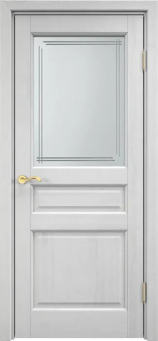 Дверь ПМЦ массив сосны 5ш белый воск, стекло матовое 5-4