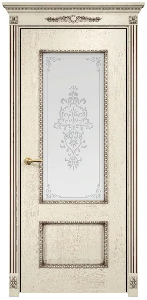 Дверь Оникс Марсель с декором эмаль слоновая кость патина золото, сатинат художественный Вензель. Фото №2
