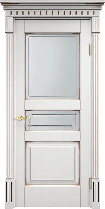 Двери в интерьере - Дверь Итальянская Легенда массив ольхи ОЛ5 белый грунт с патиной орех, стекло 5-1