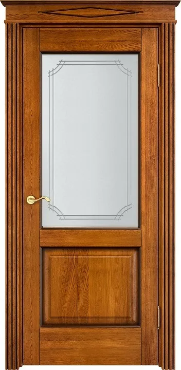 Дверь ПМЦ массив дуба Д13 медовый с патиной орех, стекло 13-5