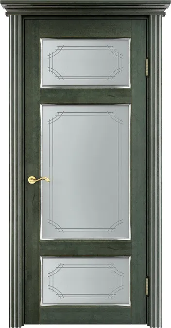 Дверь Итальянская Легенда массив ольхи ОЛ55 зеленый с патиной серебро, стекло 55-1