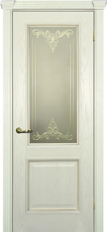 Двери в интерьере - Дверь Текона шпон Фрейм 02 ясень бисквит патина карамель, витраж №3 золото сатинат белый