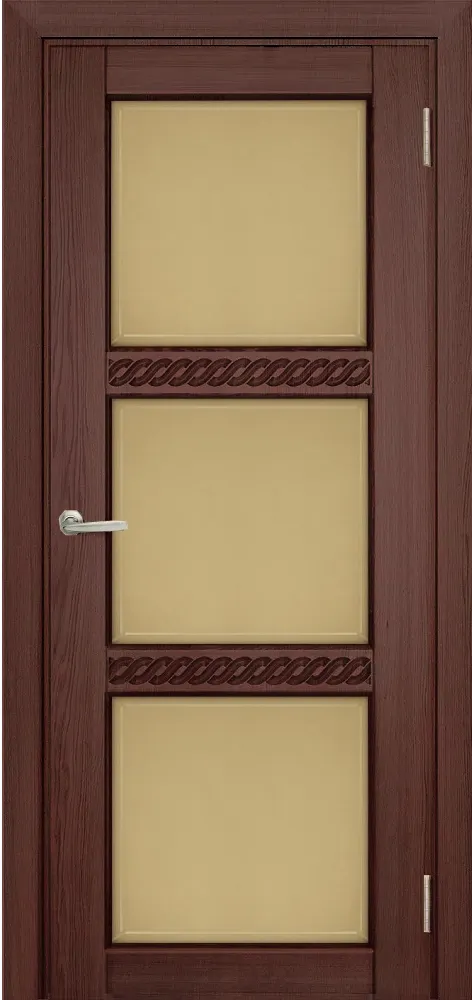 Двери в интерьере - Дверь Берест массив сосны Браво вишня, фреза коса, стекло бронза