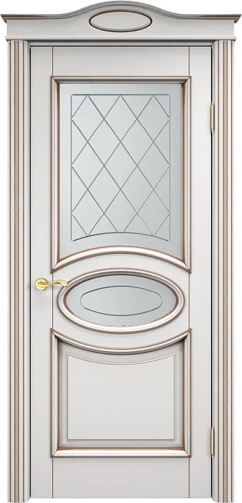 Дверь Итальянская Легенда массив ольхи ОЛ26 белый грунт с патиной орех, стекло 26-2
