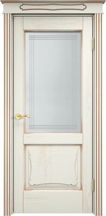Двери в интерьере - Дверь Итальянская Легенда массив дуба Д6 эмаль F120 с золотой патиной, стекло 6-7