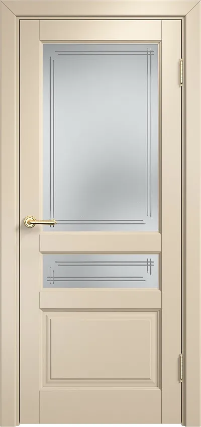 Двери в интерьере - Дверь Итальянская Легенда массив ольхи микс ОЛ85 слоновая кость RAL 1015, стекло матовое 85/4