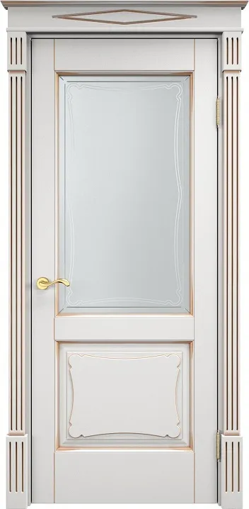 Дверь Итальянская Легенда массив ольхи ОЛ6.2 белый грунт с патиной золото, стекло 6-4