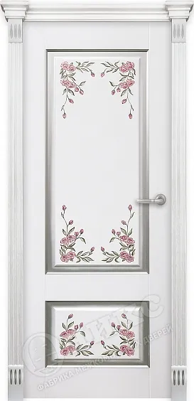 Двери в интерьере - Дверь Оникс Марсель фрезерованная эмаль белая с серебряной патиной, сложная роспись 1,  глухая