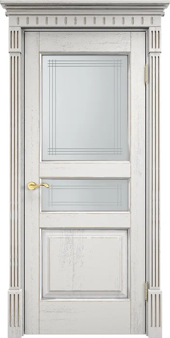 Двери в интерьере - Дверь Итальянская Легенда массив дуба Д5 белый грунт с патиной серебро микрано, стекло 5-2