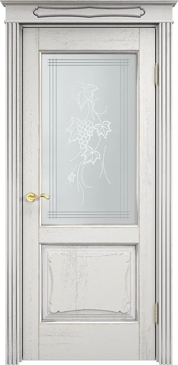 Дверь Итальянская Легенда массив дуба Д6 белый грунт с патиной серебро микрано, стекло 6-1