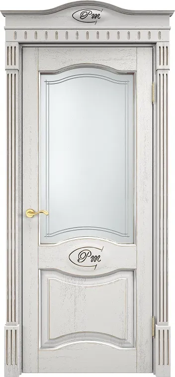 Двери в интерьере - Дверь Итальянская Легенда массив дуба Д3 белый грунт с патиной серебро микрано, стекло 3-2