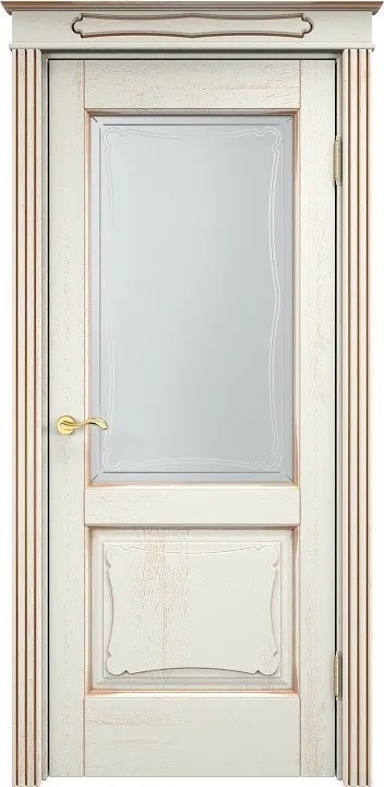 Дверь Итальянская Легенда массив дуба Д6 эмаль F120 с золотой патиной, стекло 6-4