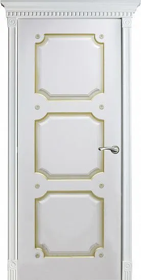 Дверь Оникс Валенсия фрезерованная с декором эмаль белая с патиной золото, глухая