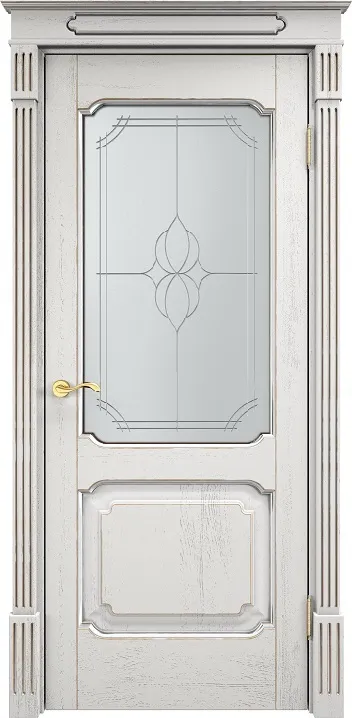 Дверь Итальянская Легенда массив дуба Д7 белый грунт с патиной серебро микрано, стекло 7-1