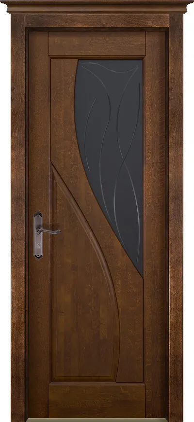 Дверь ОКА массив ольхи Даяна античный орех, стекло графит с фрезеровкой