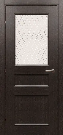 Дверь Краснодеревщик 3342 черный дуб, стекло матовое гравировка Кристалл