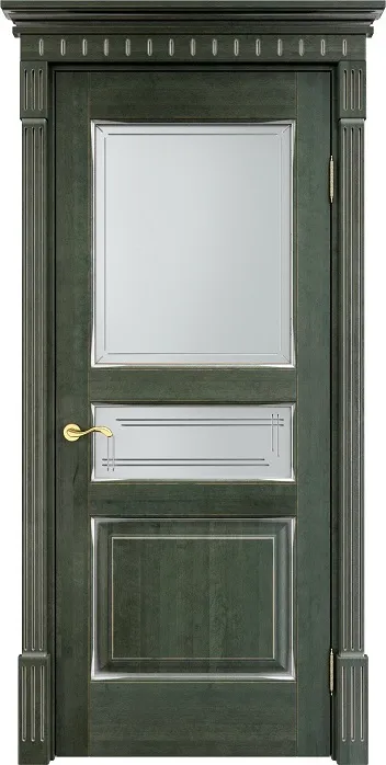 Двери в интерьере - Дверь Итальянская Легенда массив ольхи ОЛ5 зеленый с патиной серебро, стекло 5-1