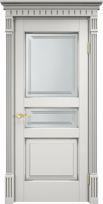 Дверь Итальянская Легенда массив ольхи ОЛ5 белый грунт с патиной серебро, стекло 5-4