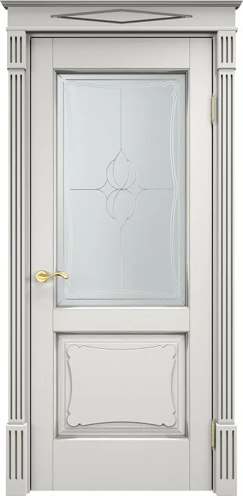 Дверь Итальянская Легенда массив ольхи ОЛ6.2 белый грунт с патиной серебро, стекло 6-5